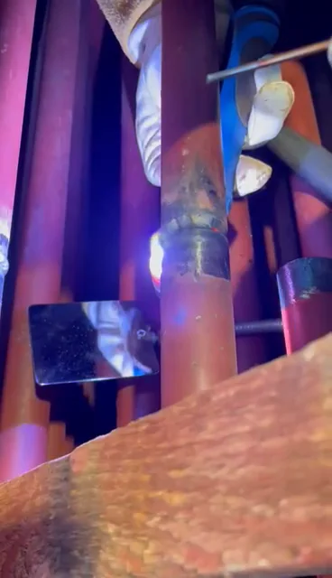 Numbered membrane wall tube welds from the Halmstad boiler repair project - Halmstad Boiler Membrane Wall Repair, Sweden 2024