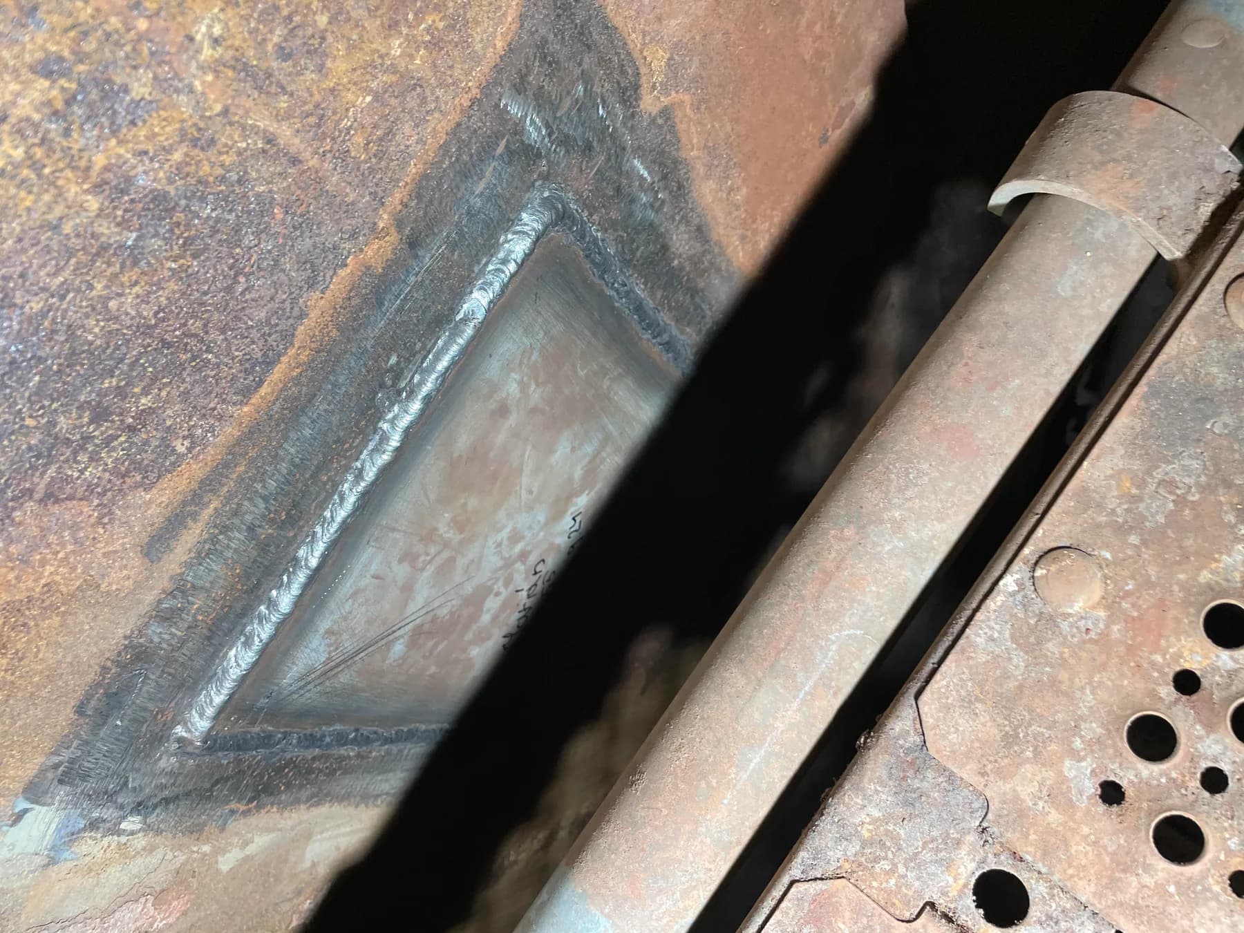 Numbered membrane wall tube welds from the Halmstad boiler repair project - Halmstad Boiler Membrane Wall Repair, Sweden 2024